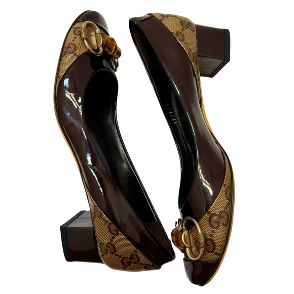Classic Gucci GG Guccissima Bamboo Horsebit Monogram Mid-Heel Pumps Size 36 C - Picture 5 of 16